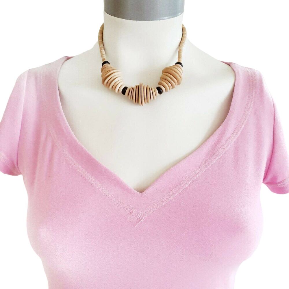 African tribal wooden disc beaded choker statement necklace - Picture 4 of 4